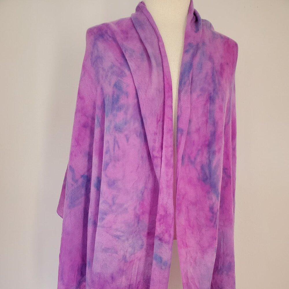 NEW Cashmere merino oversized Scarf Wrap tie dyed brunello blue purple pink XL